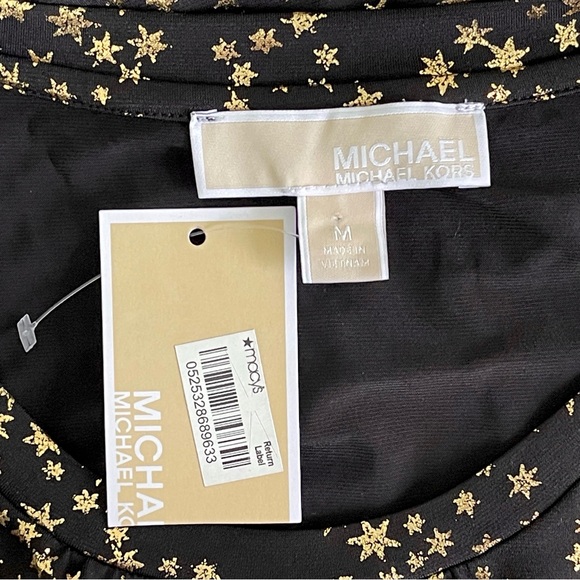 Michael Kors Cold Shoulders Blouse Gold Stars Print Long Sleeves Logo Ties - Picture 10 of 10